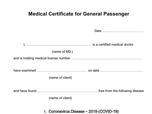 air travel medical certificate
