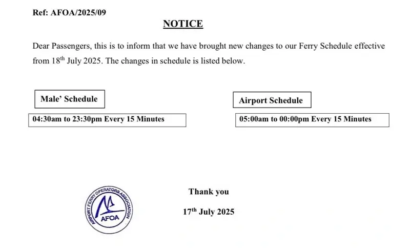 Male Airport to Male City Ferry Schedule