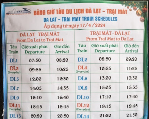 Dalat Railway Station Train Schedule