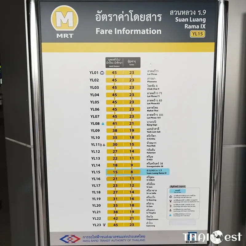 Bangkok MRT Yellow Line Fare